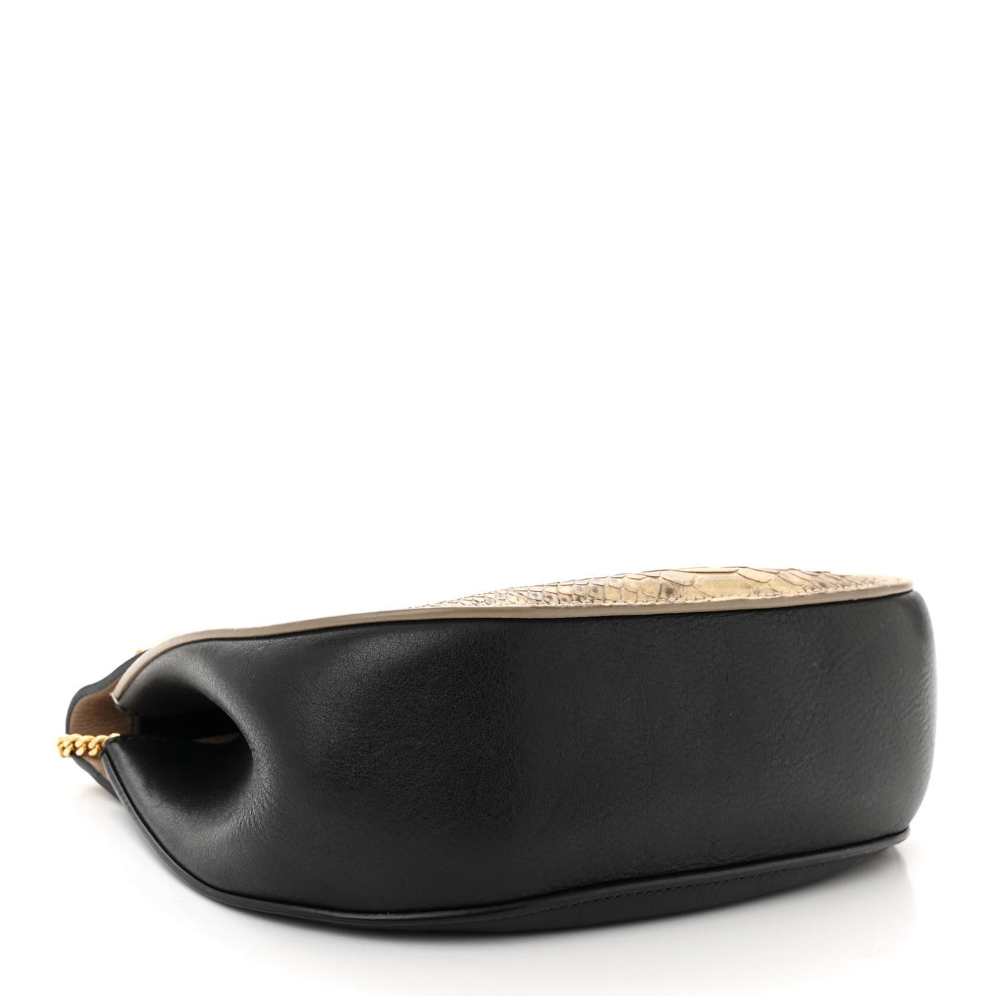 Snakeskin Smooth Calfskin Drew Shoulder Bag Beige Black