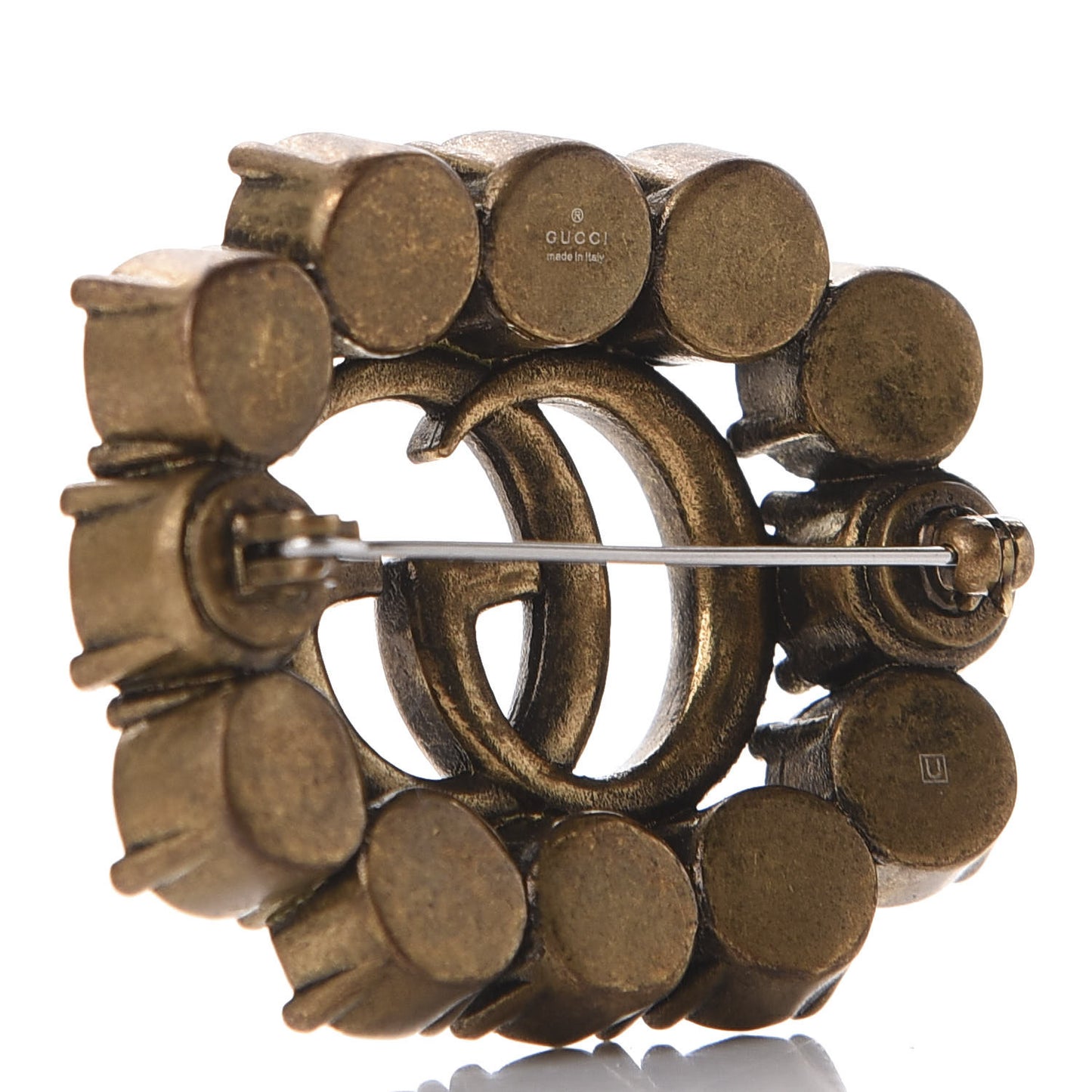 Metal Crystal Double G Brooch Aged Gold