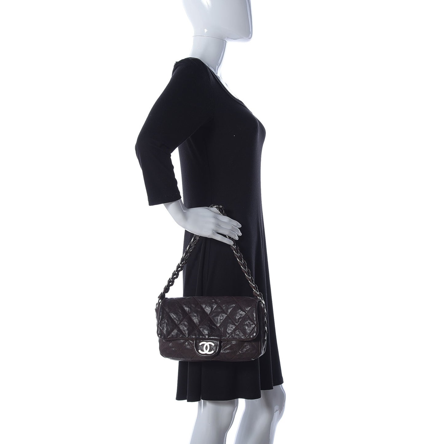 Calfskin Quilted Modern Chain Flap Brown