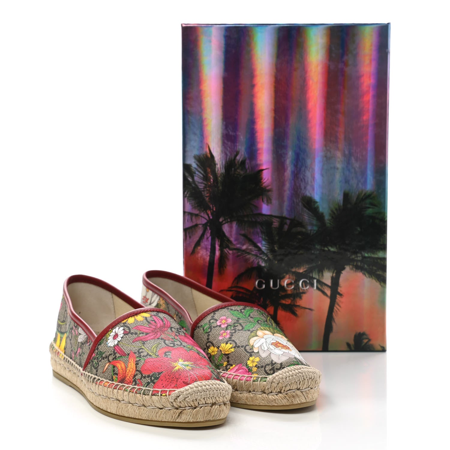 Gucci GG Supreme Monogram Tian Womens Espadrilles 38.5 Beige Multicolor Red 10 of 10