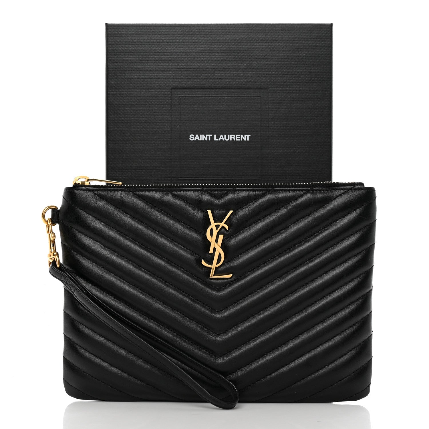 Saint Laurent Calfskin Matelasse Chevron Monogram A5 Wristlet Black 8 of 8