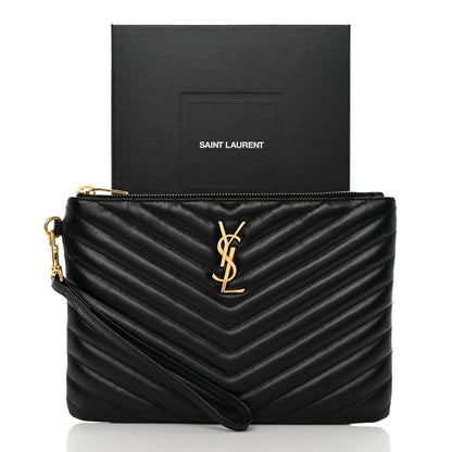 Saint Laurent Calfskin Matelasse Chevron Monogram A5 Wristlet Black 8 of 8