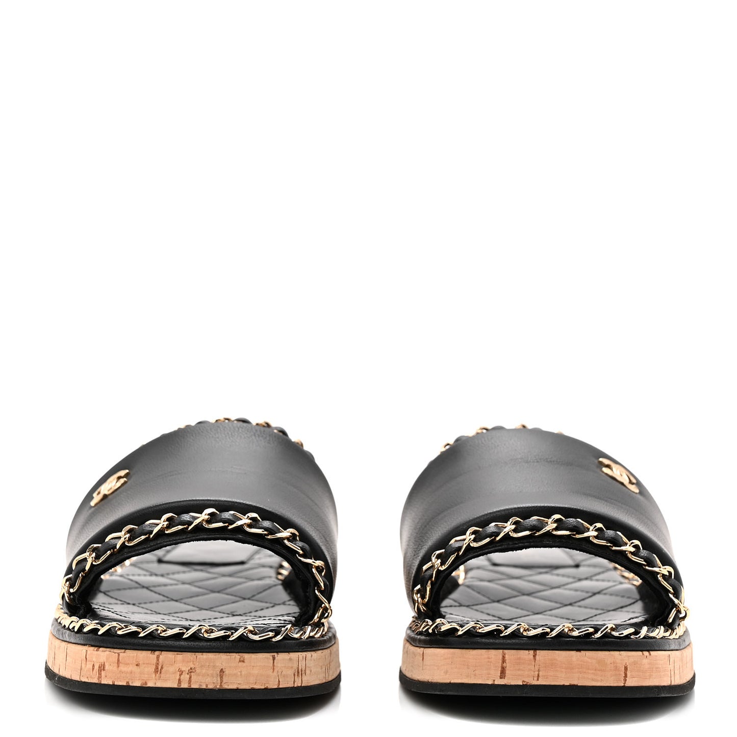 Lambskin Chain Cork Slide Sandals 38 Black