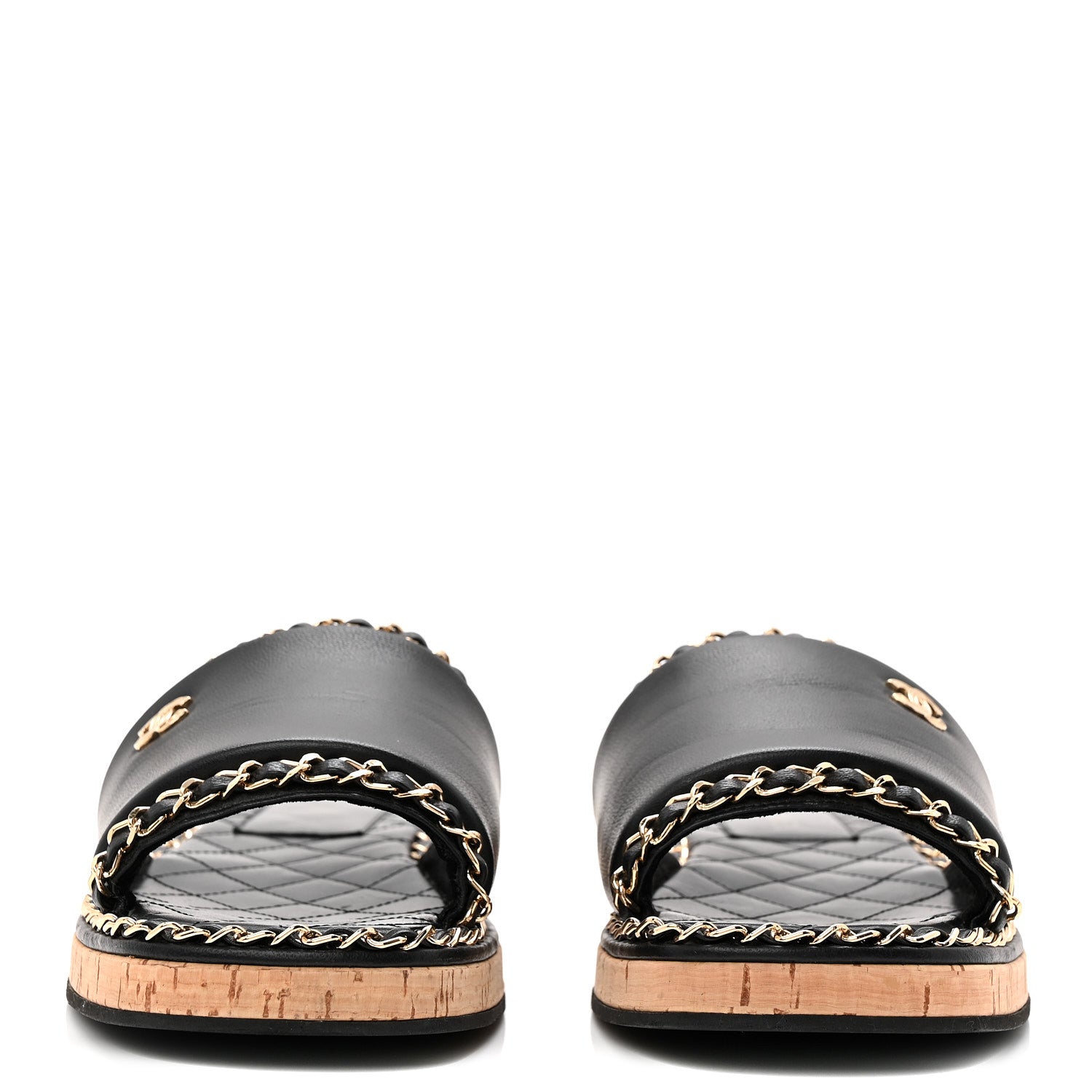 Chanel Lambskin Chain Cork Slide Sandals 38 Black 3 of 9