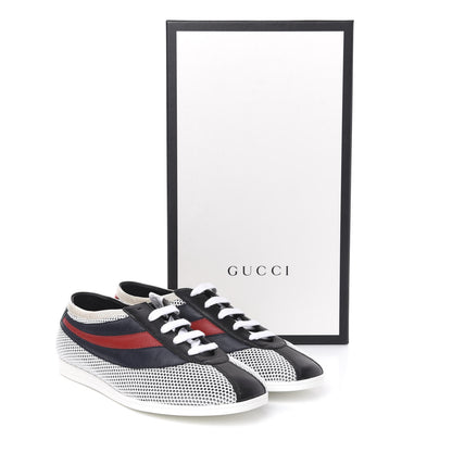 Gucci Calfskin Web Falacer Sneakers 7.5 White Blue Red 9 of 9