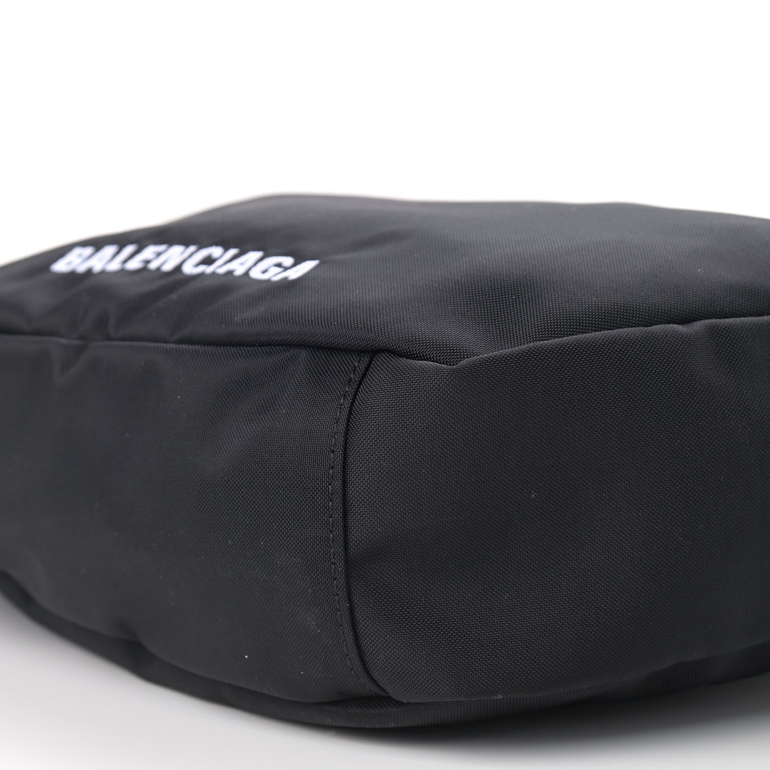 Balenciaga Recycled Sport Nylon Logo Embroidered Large Wheel Sling Bag Black White 9 of 10