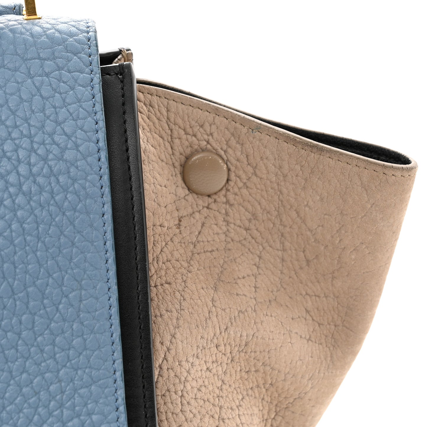 Soft Grained Calfskin Nubuck Small Tri-Color Trapeze Black Blue Tan