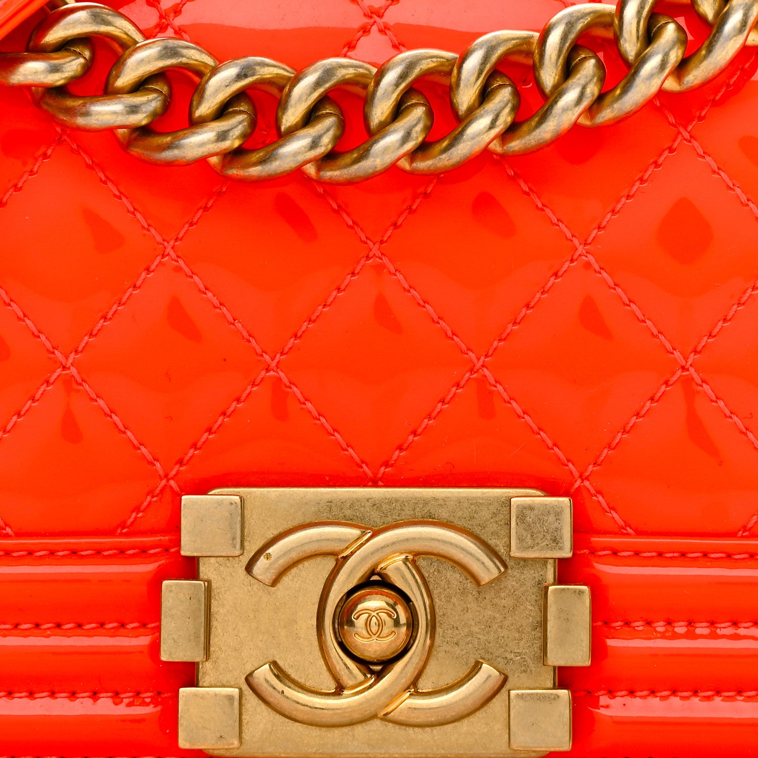 Chanel Patent Calfskin Quilted Small Boy Flap Orange 8 of 11