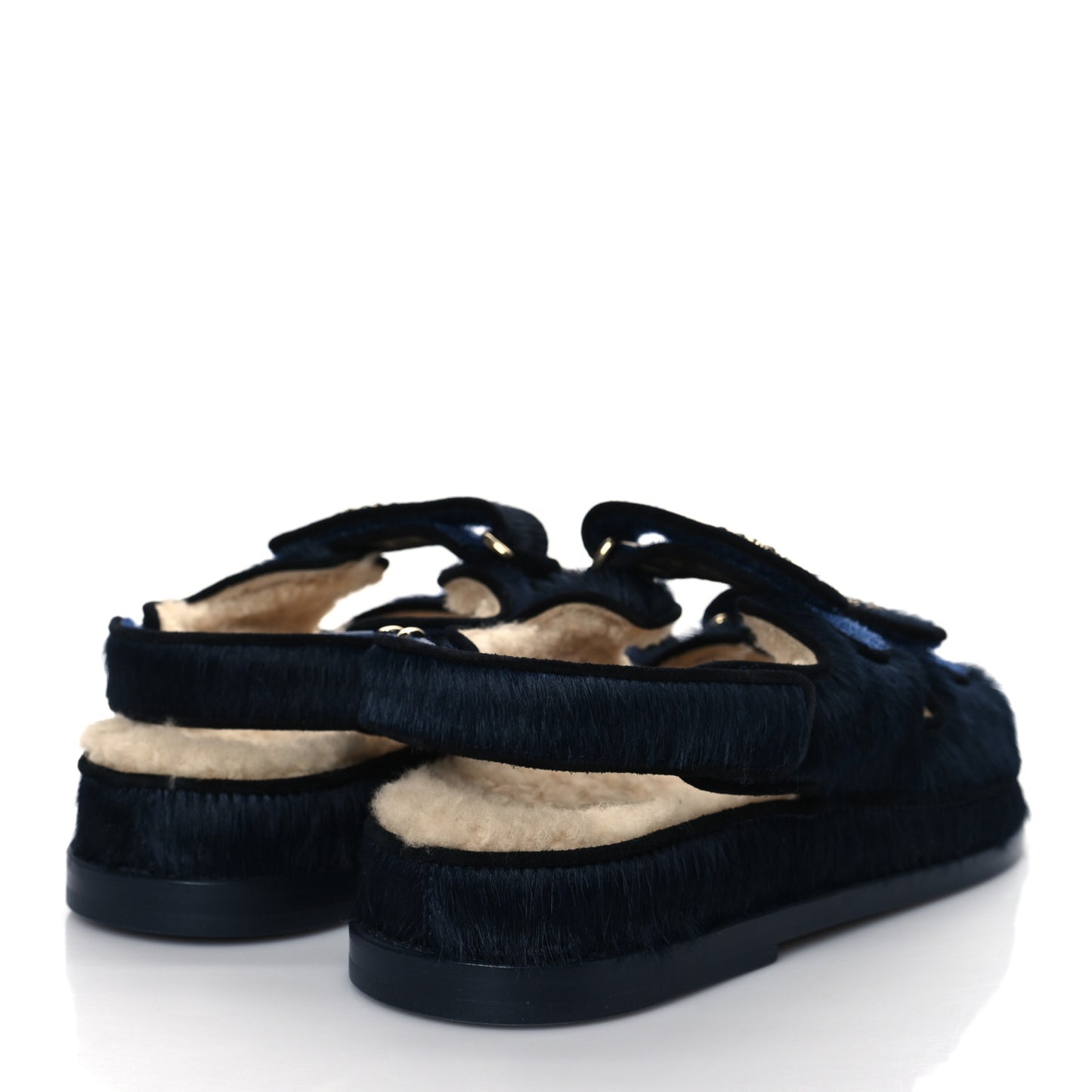 Calfskin Hair Suede Shearling Dad Sandals 37 Navy Black