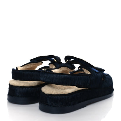 Chanel Calfskin Hair Suede Shearling Dad Sandals 37 Navy Black 4 of 9
