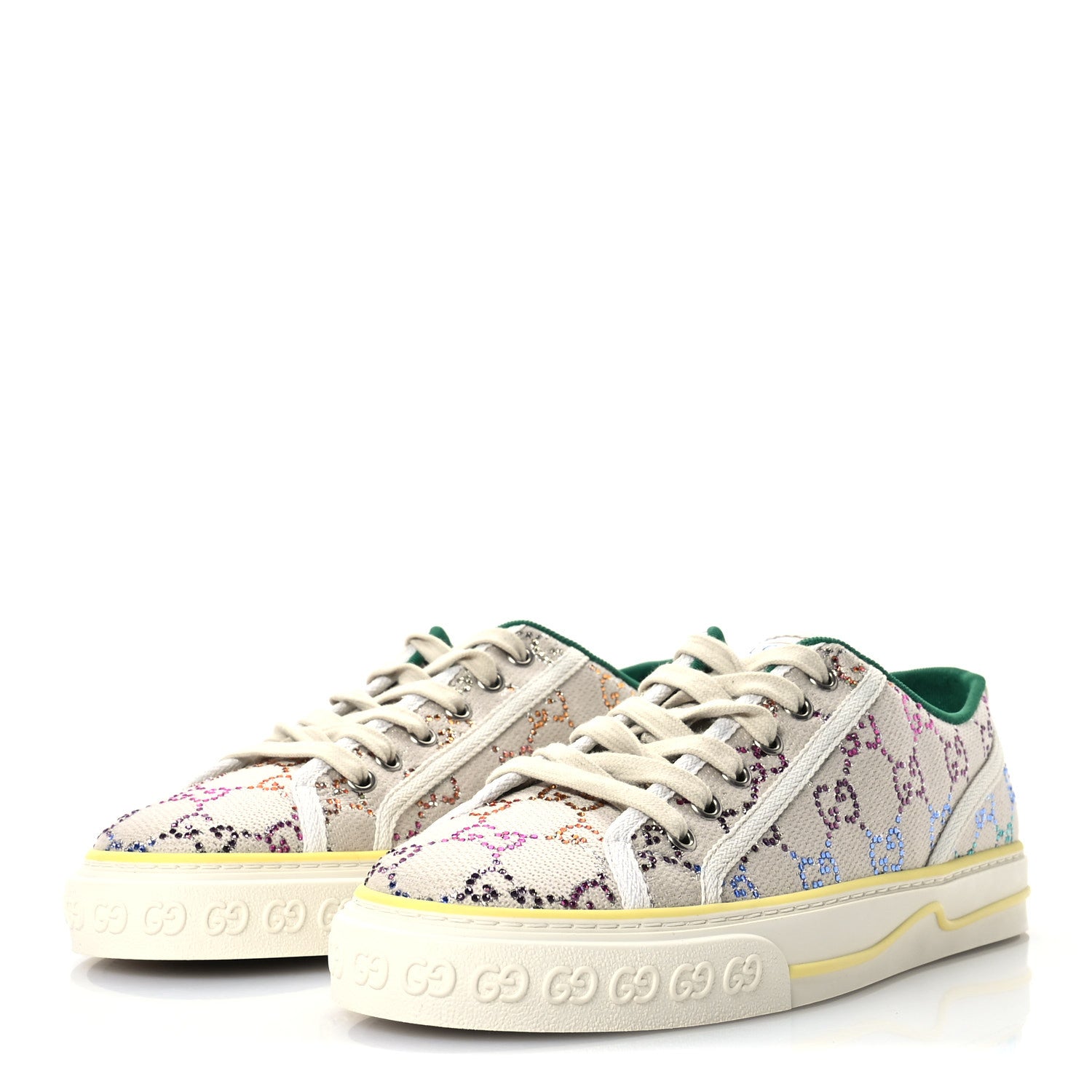 Gucci Canvas Lame Crystal GG Monogram Womens 1977 Tennis Sneakers 41 Gardenia Silver Mystic White 4 of 9