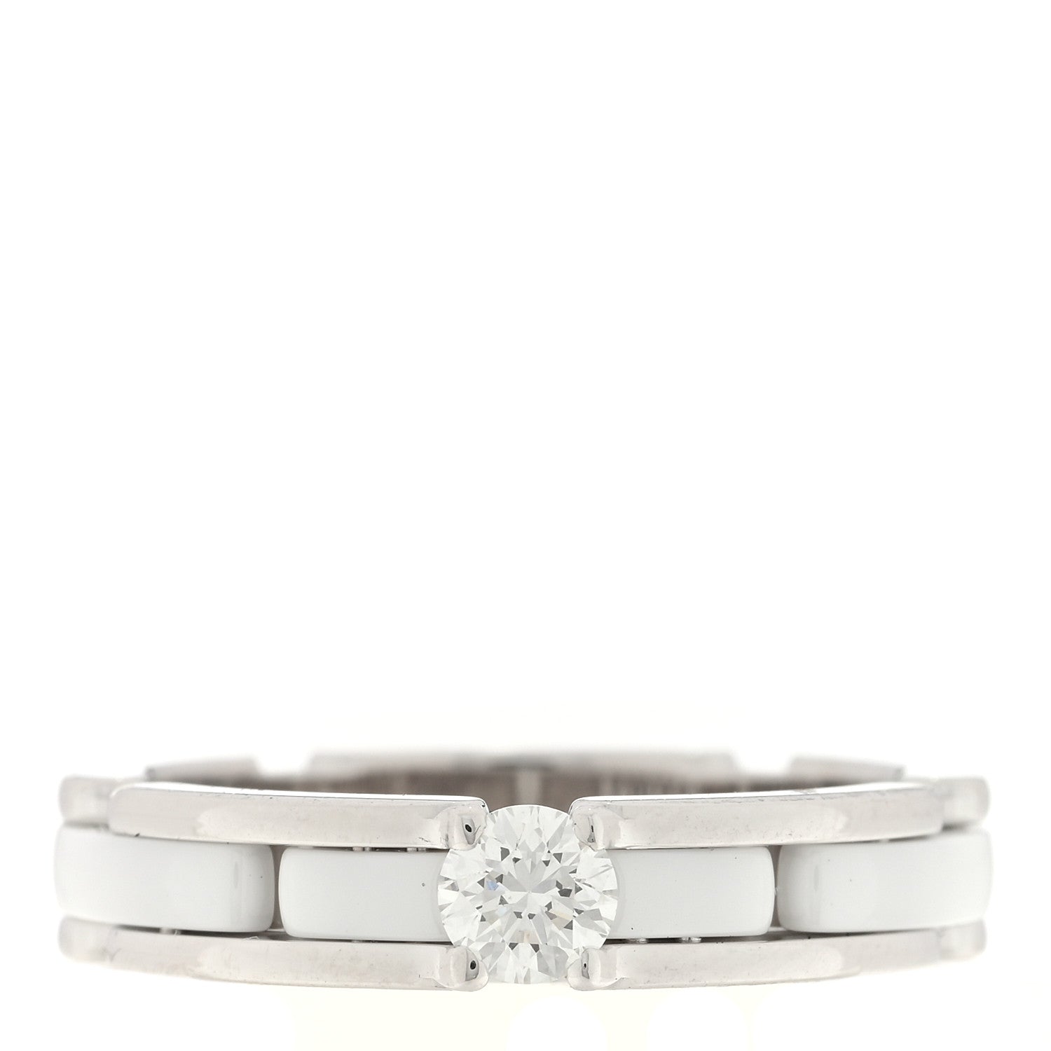 Chanel 18K White Gold Ceramic Diamond Slim Ultra Ring 51 5.75 White 1 of 4