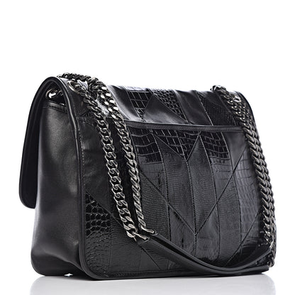 Saint Laurent Calfskin Ayers Patchwork Monogram Medium Niki Chain Satchel Black 3 of 12