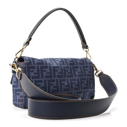 Fendi Denim FF Embroidered Reversible Baguette Blue 3 of 9
