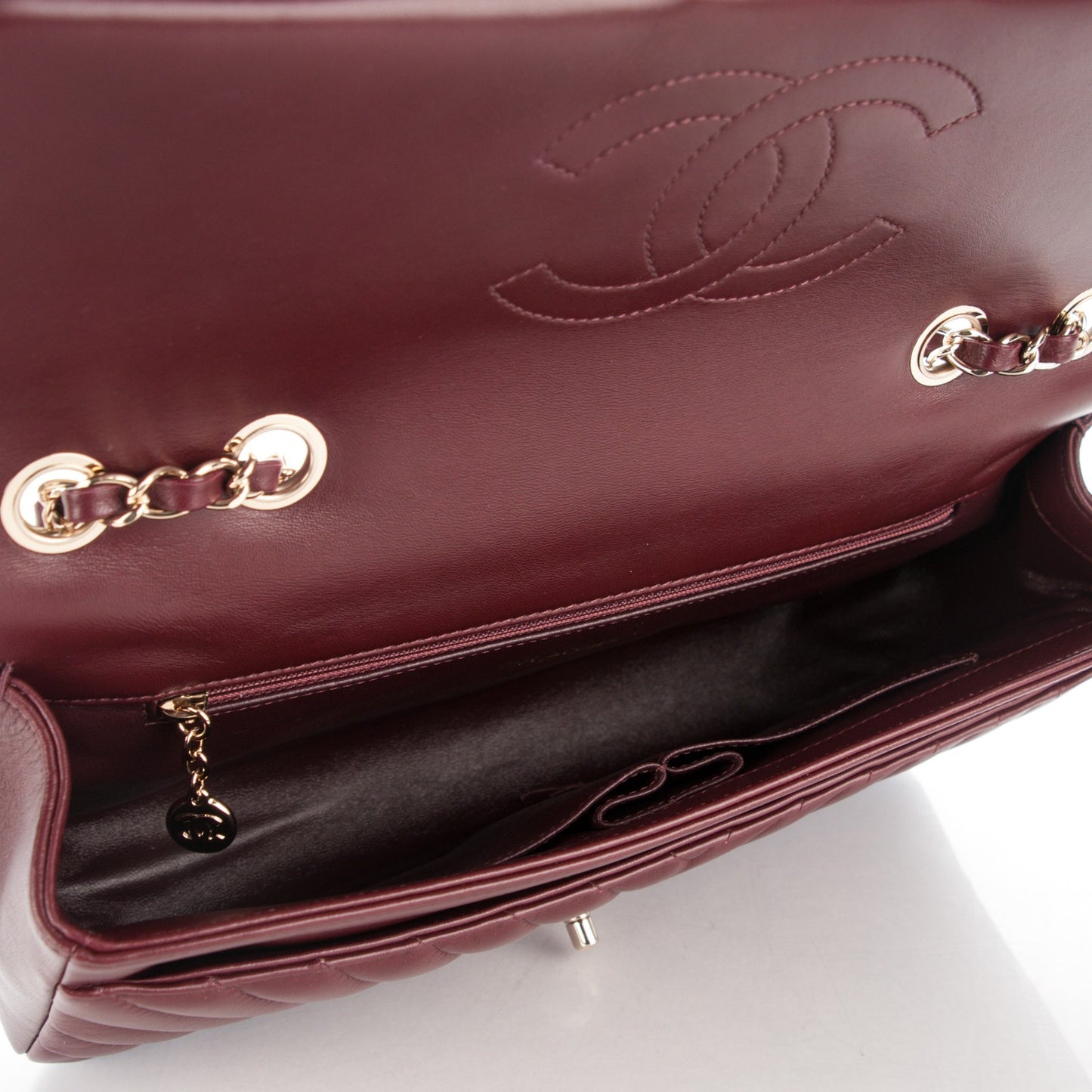 Lambskin Medium Surpique Chevron Single Flap in Burgundy