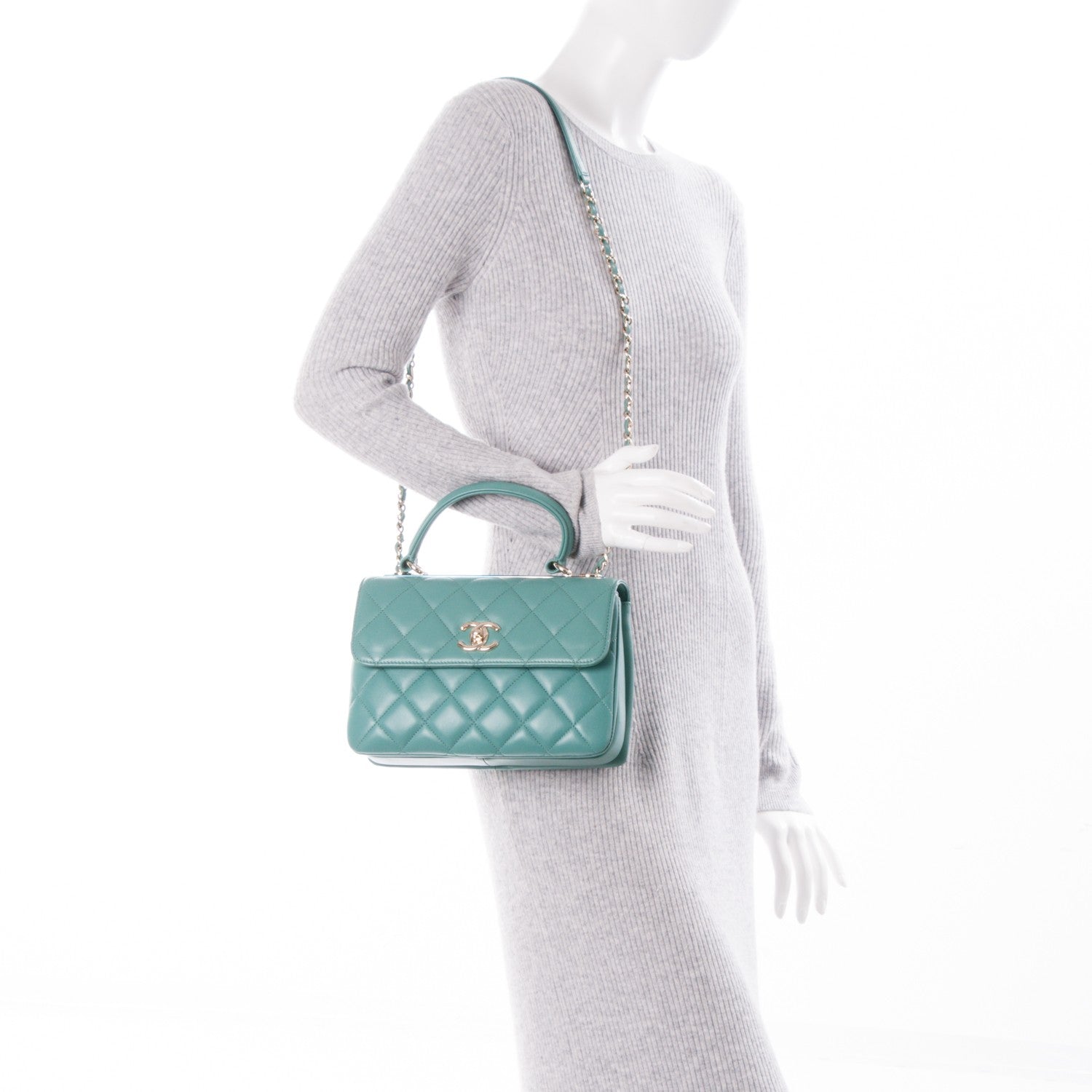 Chanel Lambskin Quilted Small Trendy CC Flap Dual Handle Bag Light Green 2 of 7
