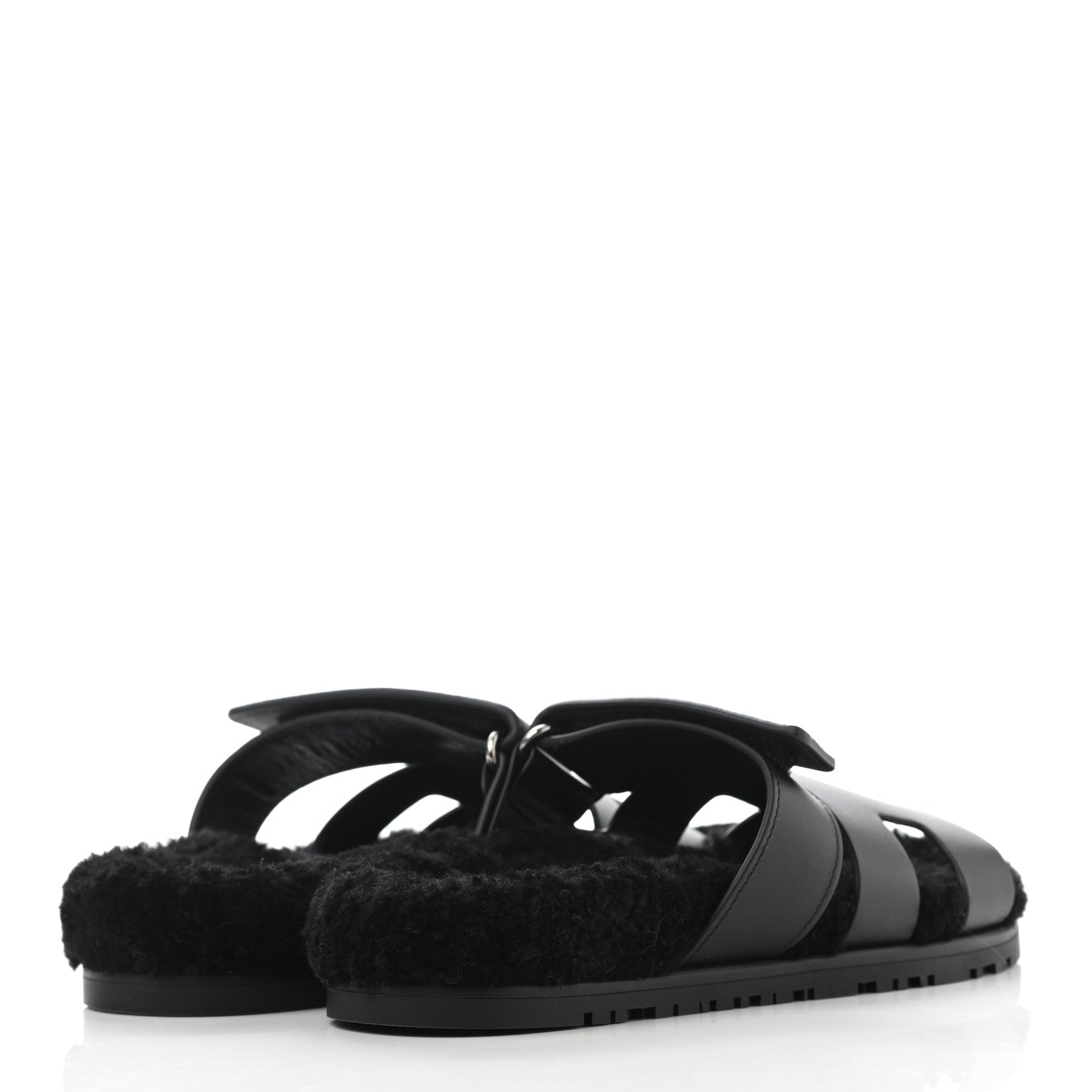 Hermes Calfskin Woolskin Womens Chypre Sandals 36 Black 4 of 8