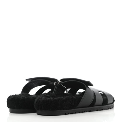 Hermes Calfskin Woolskin Womens Chypre Sandals 36 Black 4 of 8