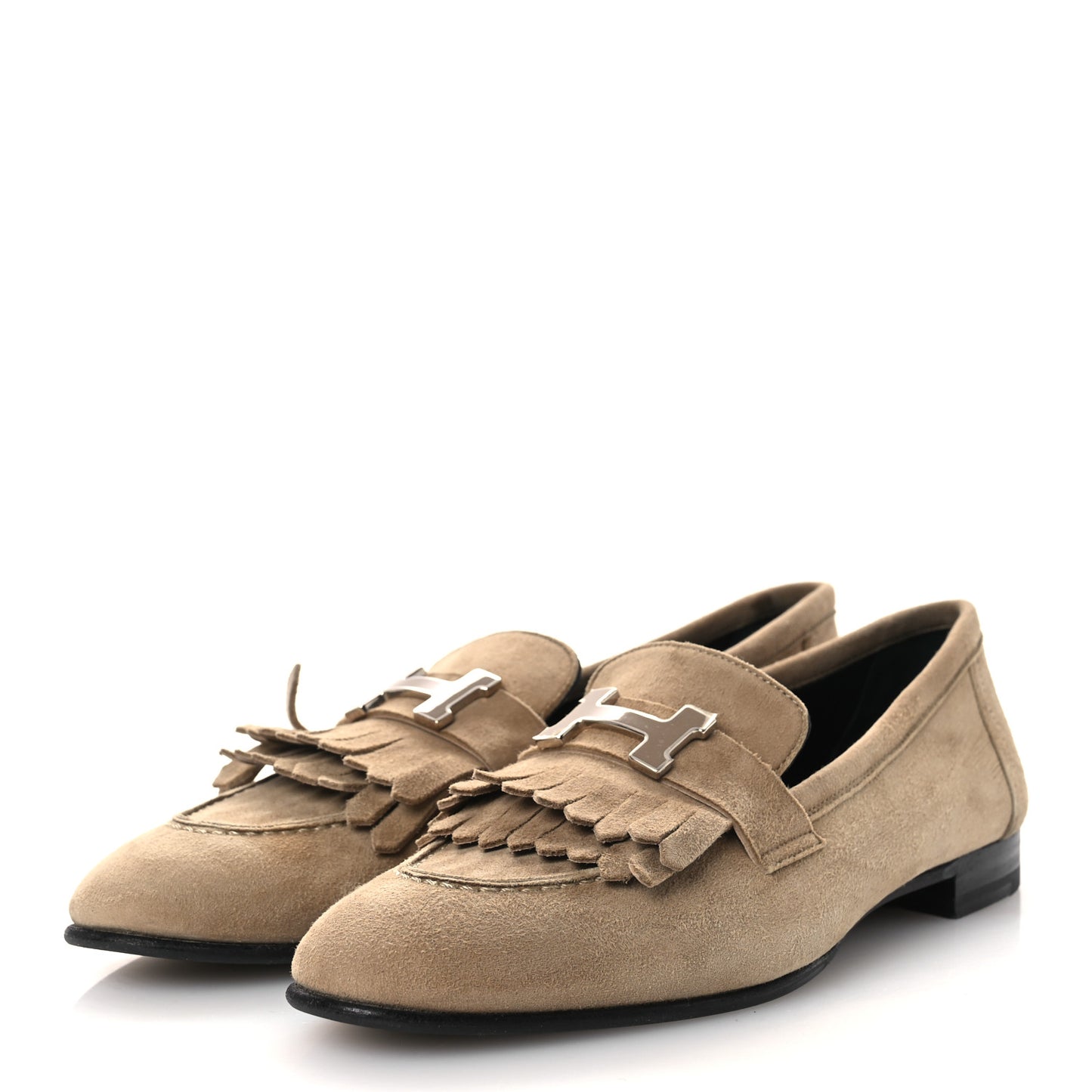 Suede Goatskin Womens Royal Loafers 37.5 Beige Sable