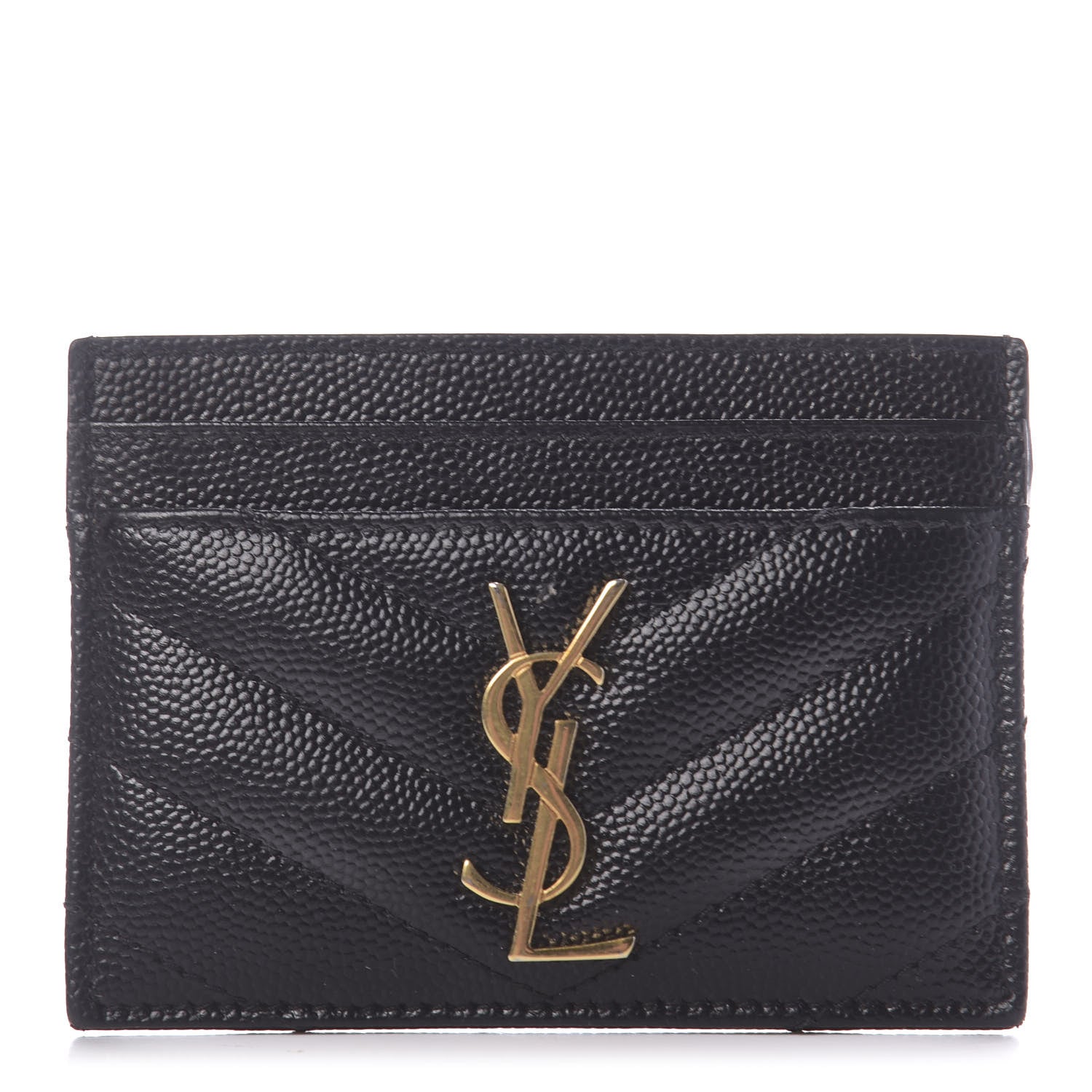 Saint Laurent Grain De Poudre Matelasse Chevron Monogram Credit Card Case Black 1 of 9