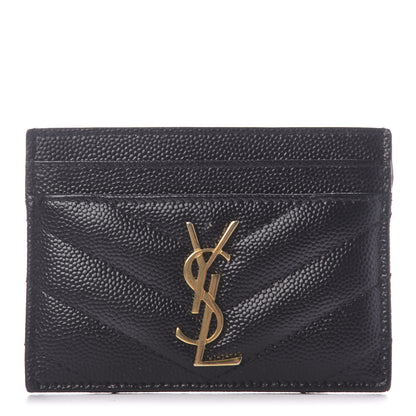 Saint Laurent Grain De Poudre Matelasse Chevron Monogram Credit Card Case Black 1 of 9