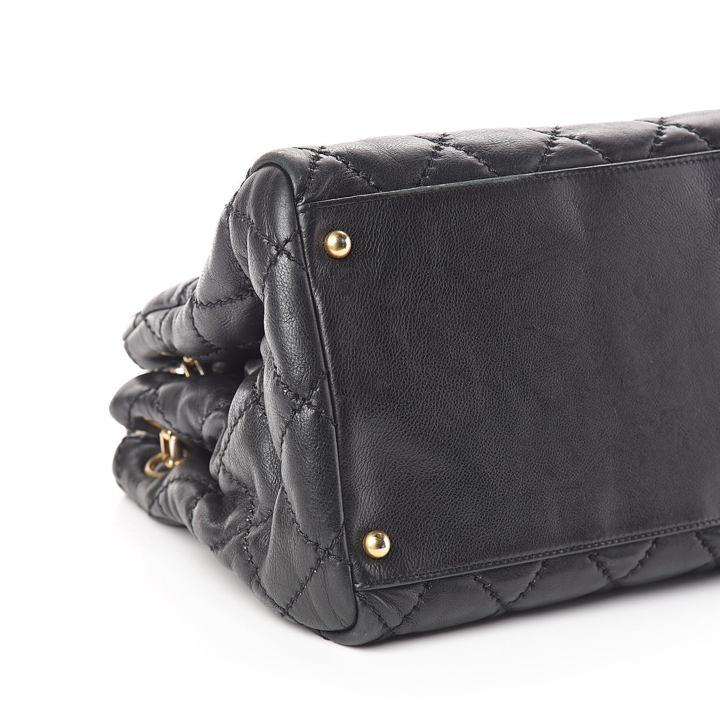 Calfskin Quilted Large Retro Chain Tote Black