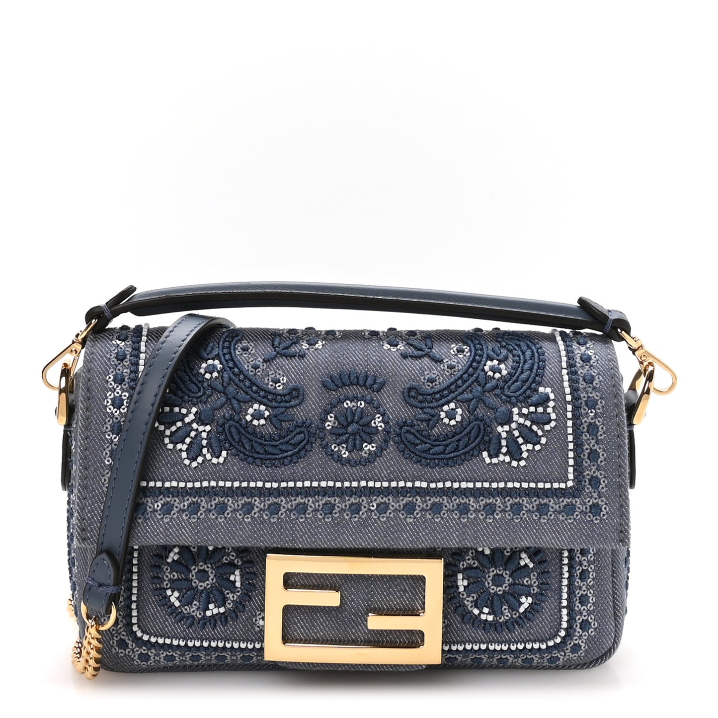 Denim Embroidered Coral Bandana Mini Baguette Myrtle