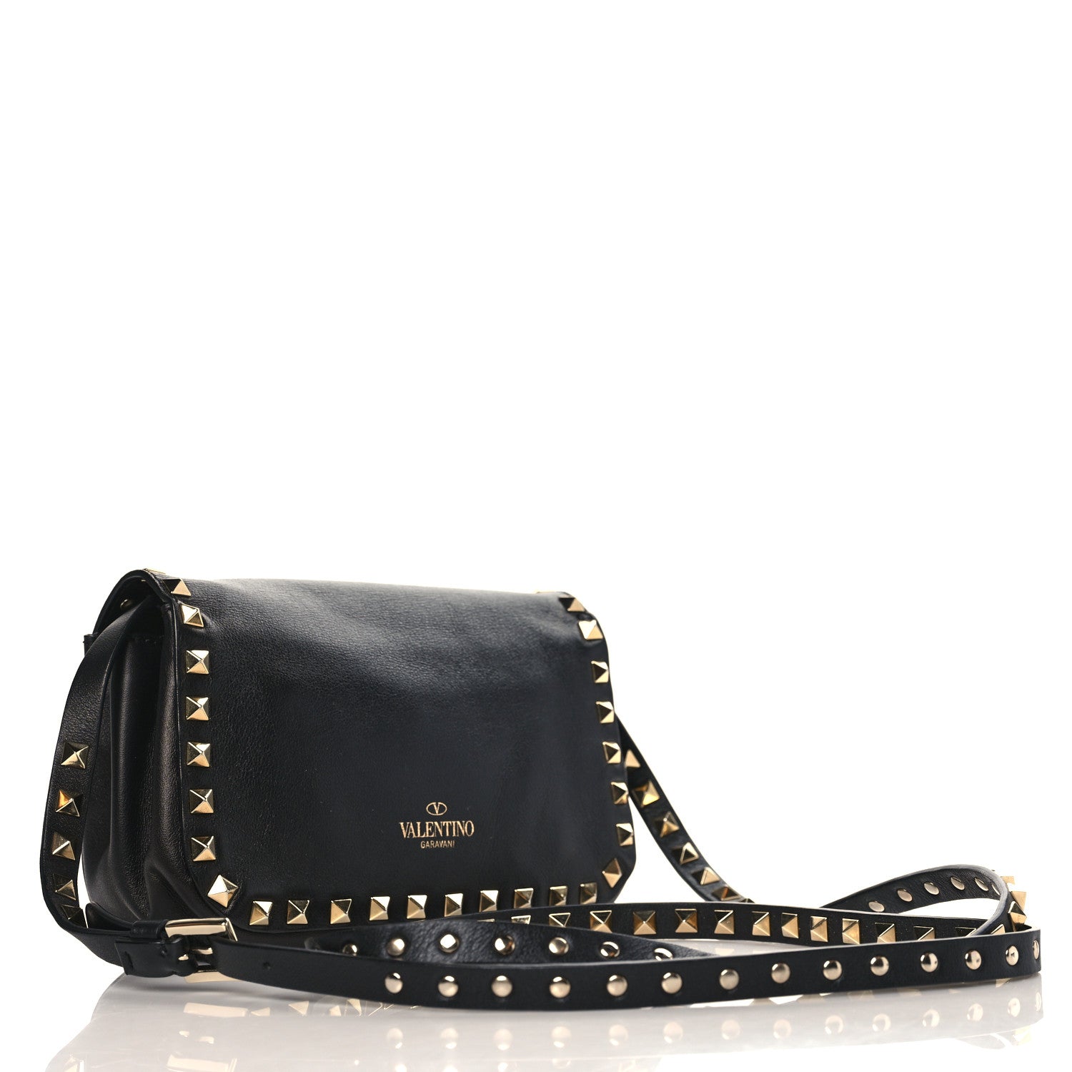 Valentino Garavani Vitello Mini Rockstud Flap Saddle Crossbody Bag Black 3 of 8