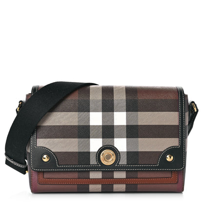 Burberry Calfskin Giant Check E-Canvas Note Crossbody Bag Dark Birch Brown 1 of 8