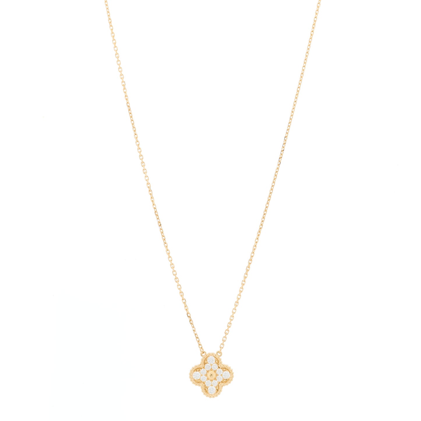 18K Yellow Gold Diamond Vintage Alhambra Pendant Necklace