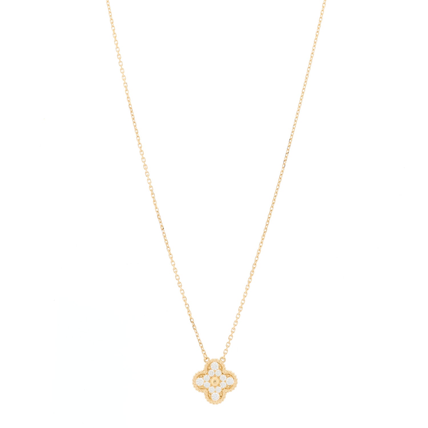 Van Cleef & Arpels 18K Yellow Gold Diamond Vintage Alhambra Pendant Necklace 1 of 5