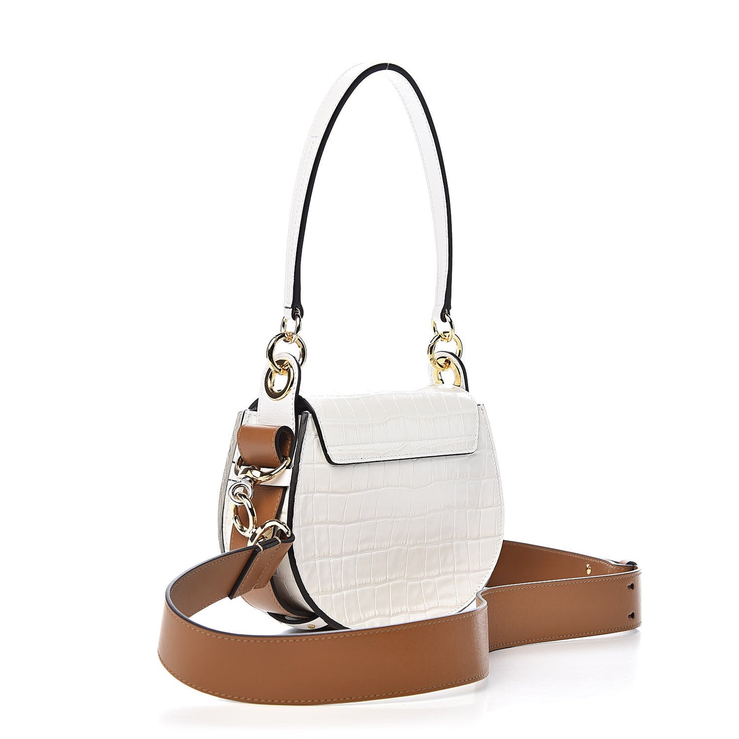 Calfskin Crocodile Embossed Small Tess Bag Brilliant White