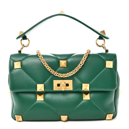 Valentino Garavani Nappa Large Roman Stud Shoulder Bag Jungle 1 of 9
