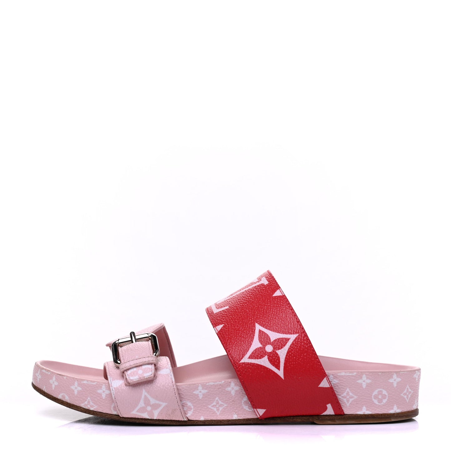 Monogram Giant Bom Dia Flat Mule Sandals 37.5 Rouge Rose