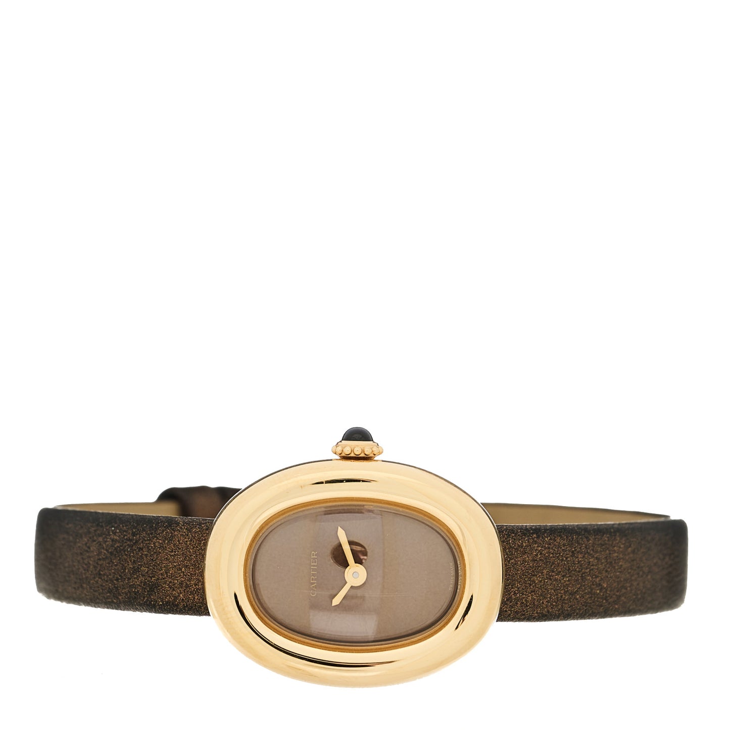 18K Yellow Gold Calfskin 18mm Baignoire Quartz Watch Brown