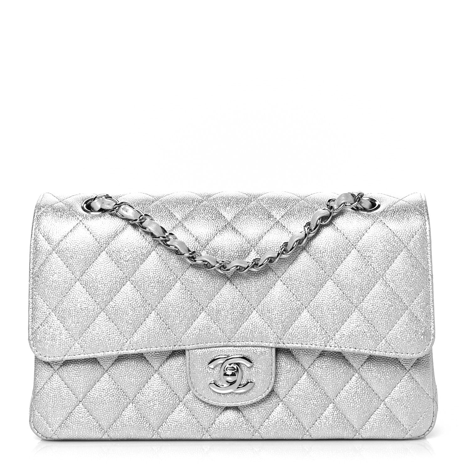 Chanel Glittered Metallic Caviar Quilted Medium Double Flap Silver 1 of 9