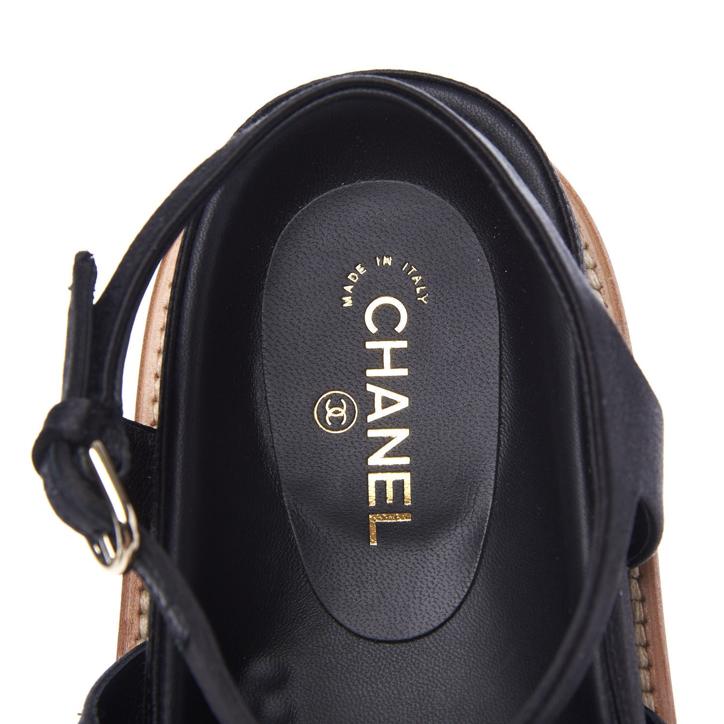 Satin Lambskin Chain Flat Sandals 38.5 Black