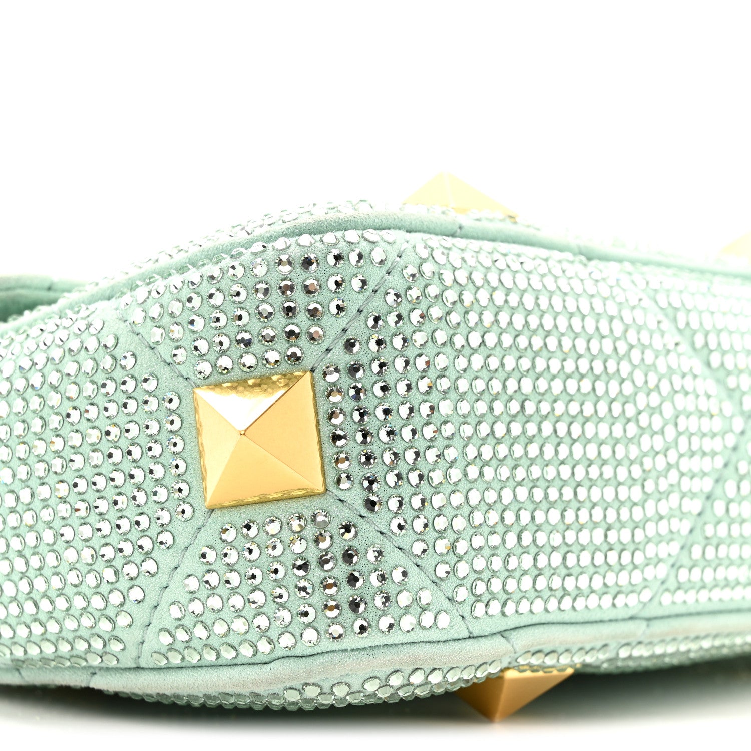 Valentino Garavani Crystal Suede Small Roman Stud Shoulder Bag Green 9 of 13