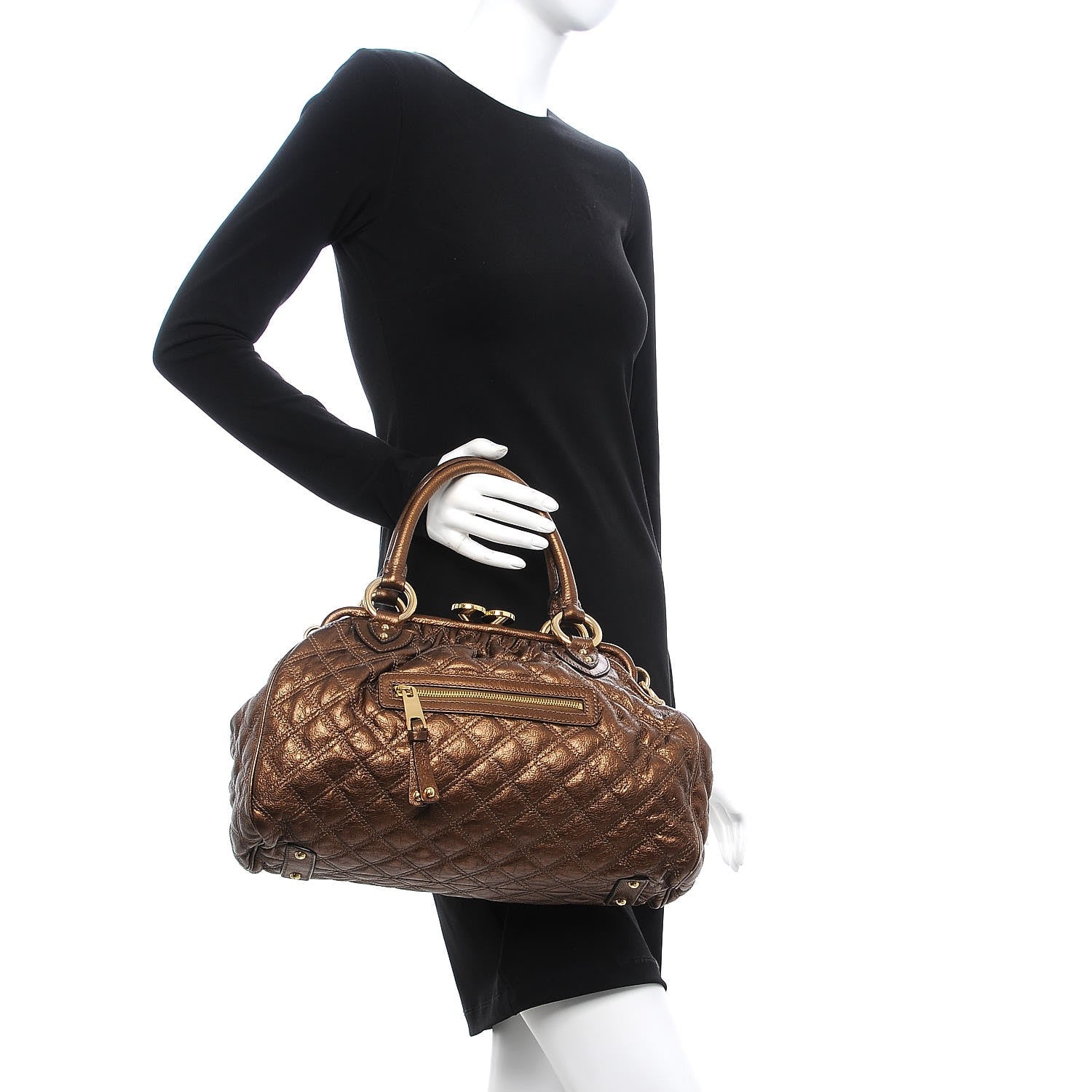 Marc Jacobs Metallic Calfskin Quilted Stam Bronze 3 of 10