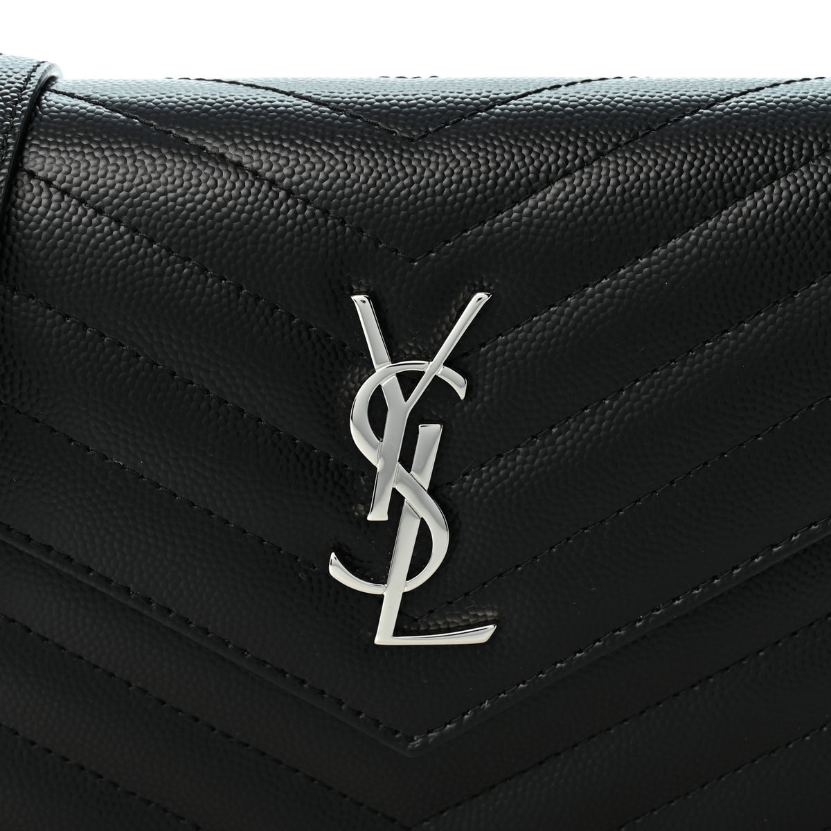 Saint Laurent Grain De Poudre Matelasse Chevron Monogram Envelope Chain Wallet Black 8 of 10