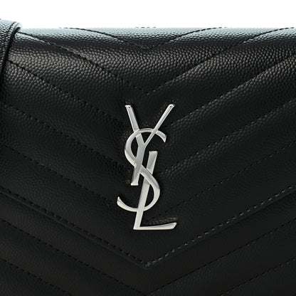 Saint Laurent Grain De Poudre Matelasse Chevron Monogram Envelope Chain Wallet Black 8 of 10