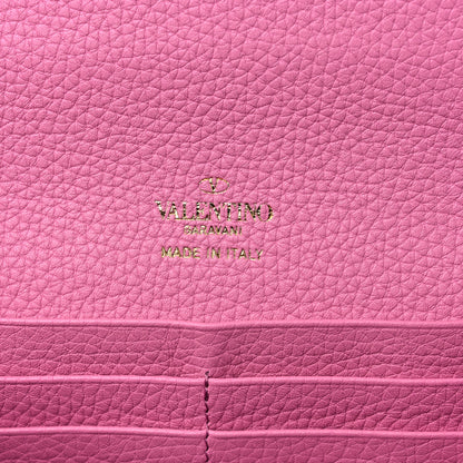 Valentino Garavani Pebbled Calfskin Rockstud Flip Lock Wallet On Chain Dawn Pink 6 of 9