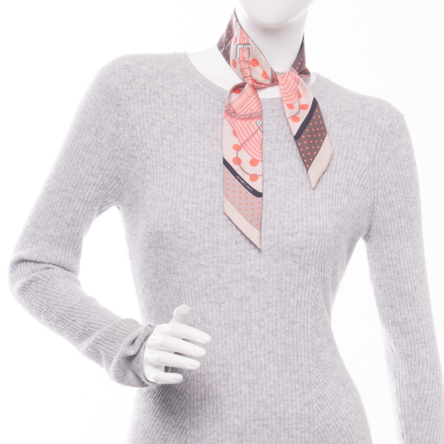 Hermes Silk Clic Clac a Pois Twilly Rose Nacre Marron Corail 2 of 7