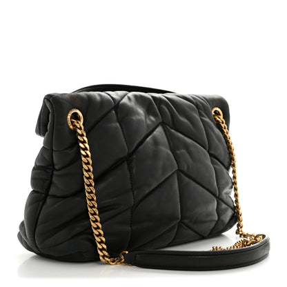 Saint Laurent Lambskin Quilted Small Loulou Puffer Monogram Chain Satchel Black 3 of 13