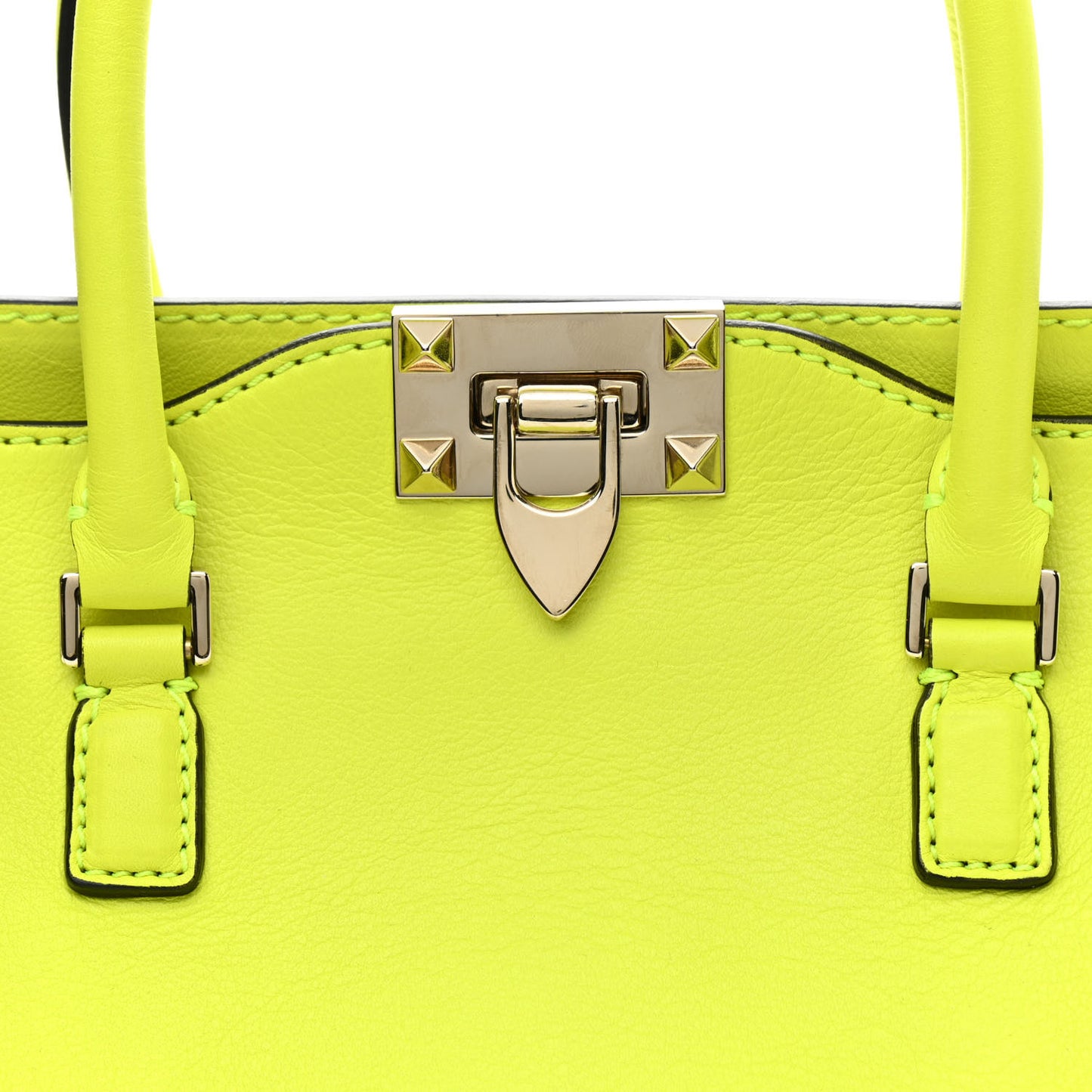Vitello Small Rockstud Double Handle Tote Yellow Fluo