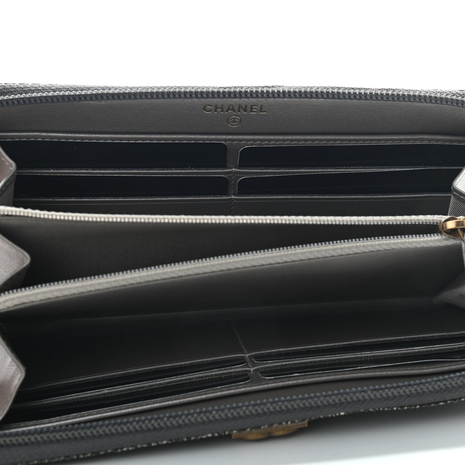 Chanel Cracked Metallic Calfskin Quilted Boy Long Zip Around Wallet Dark Silver 4 of 8