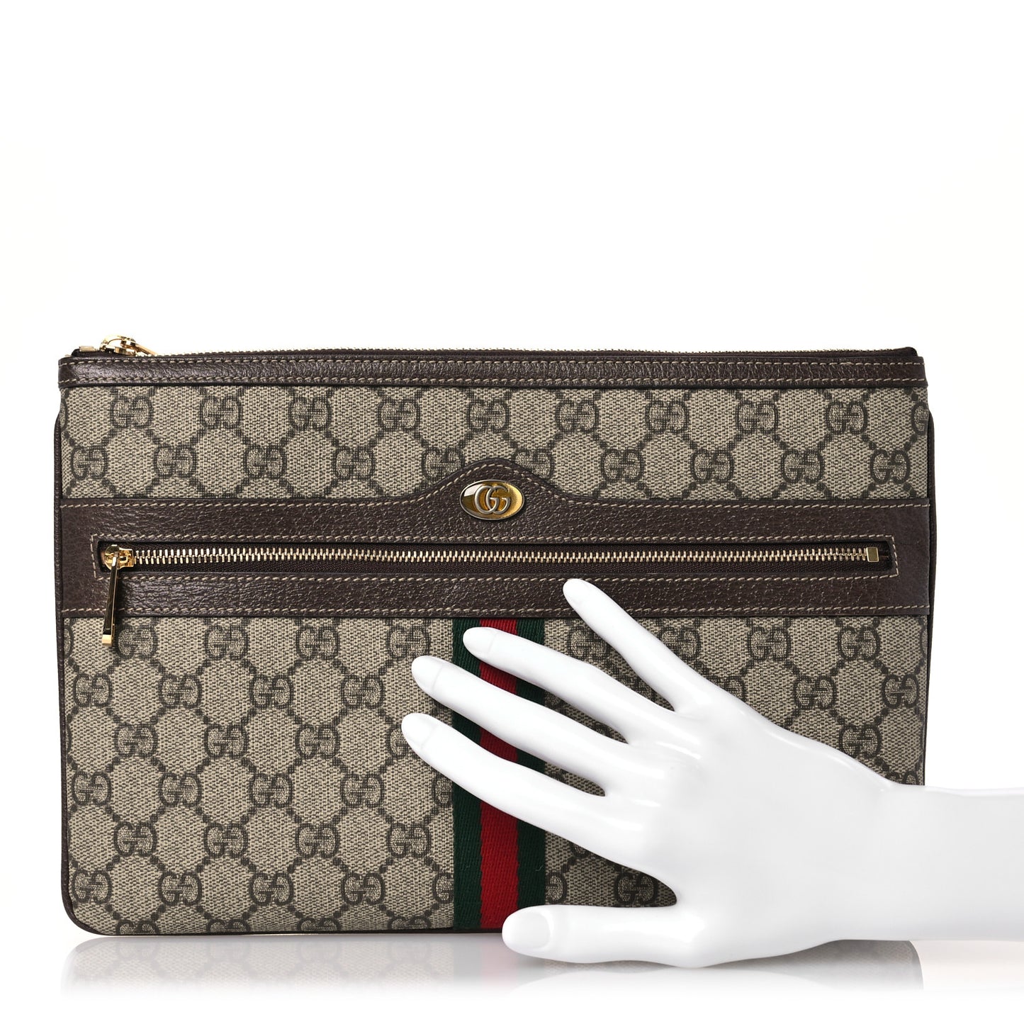 GG Supreme Monogram Large Ophidia Pouch Clutch Brown