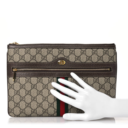 Gucci GG Supreme Monogram Large Ophidia Pouch Clutch Brown 2 of 11