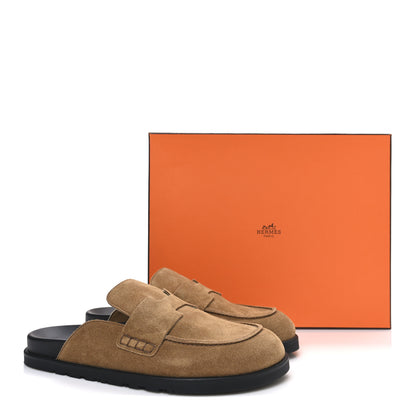 Hermes Suede Calfskin Mens Go Mules 41.5 Brun Fume 11 of 11