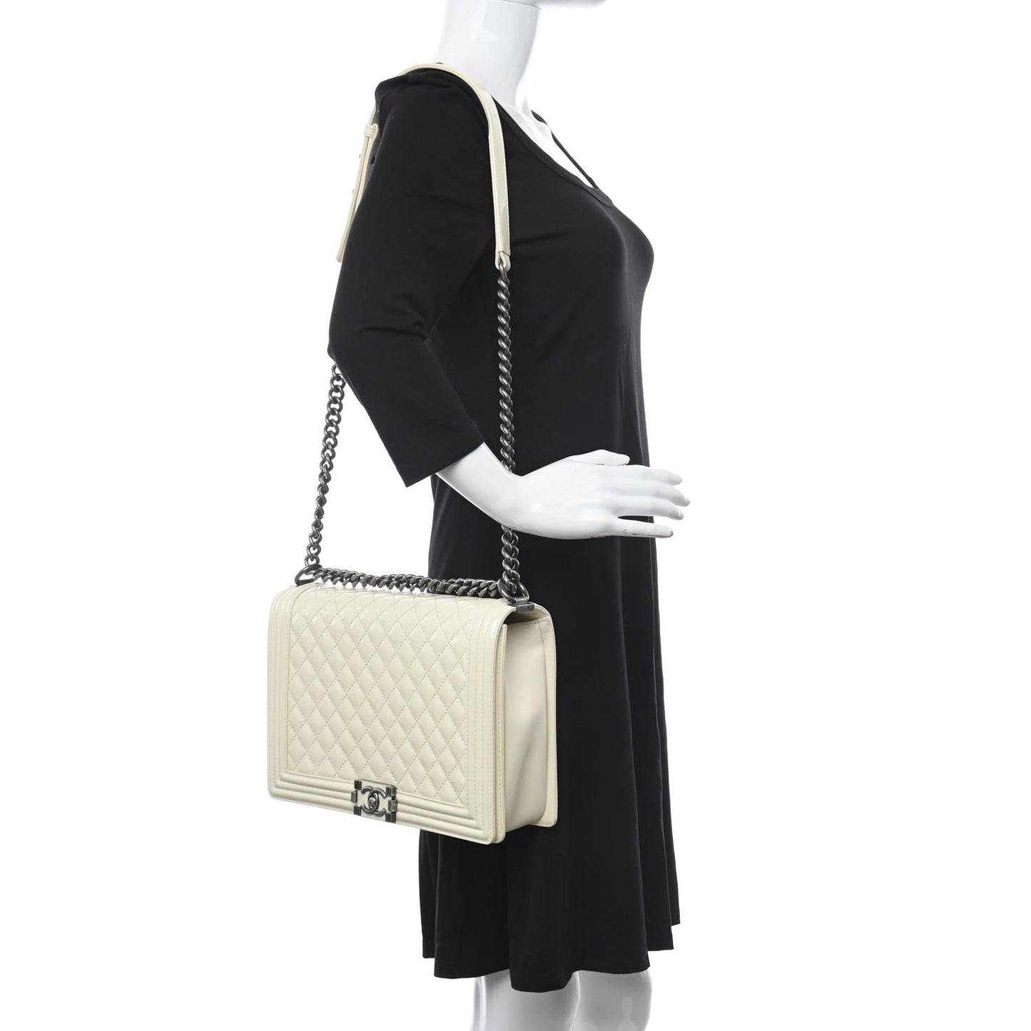 Patent Quilted Large Boy Flap White